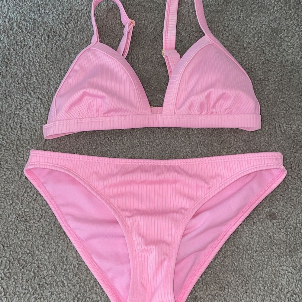 Pink bikini.